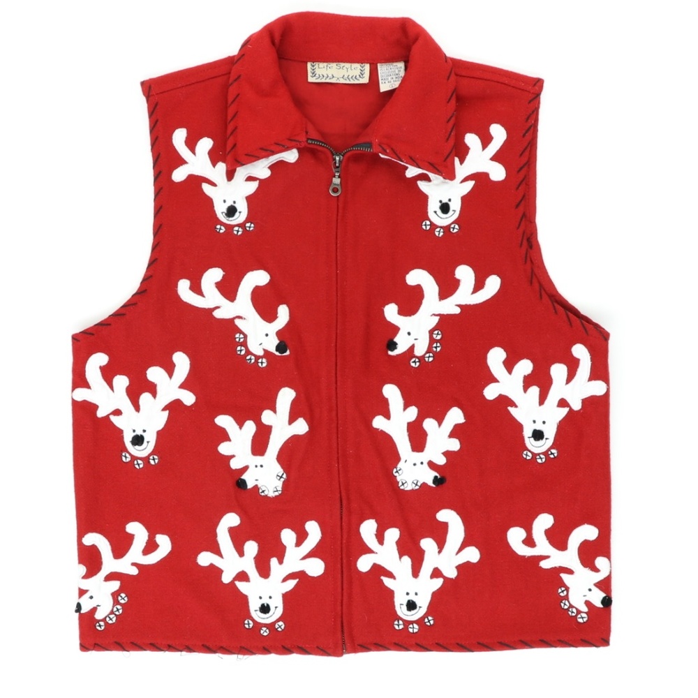 Life Style Reindeer Ugly Christmas Vest Full Zip